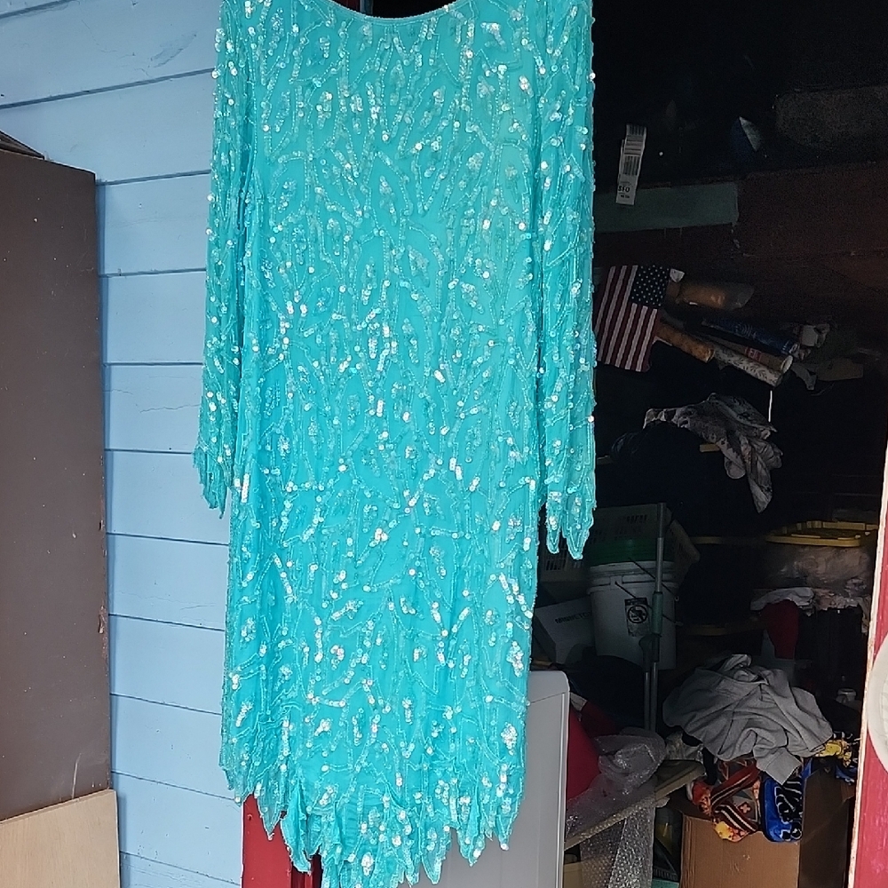 Elegant Turquoise Sequin Dress